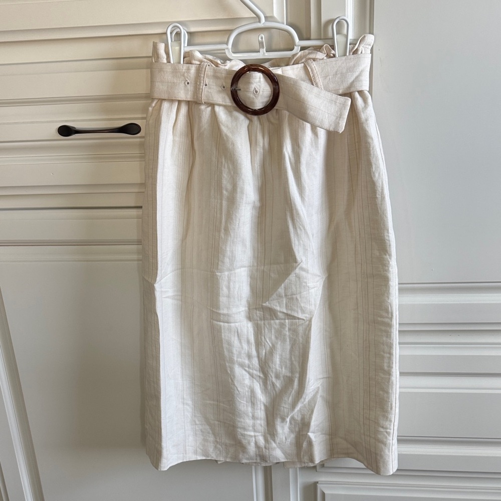 Ann Taylor Cream Belted Pencil Skirt